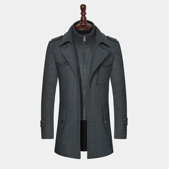 Мужское зимнее шерстяное пальто, Новый Повседневный бренд, однотонные смеси Шерсти, Шерстяное пальто в горошек, Мужской тренч, пальто