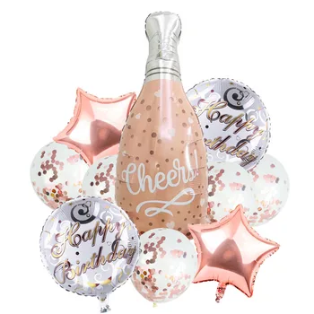 10 шт., бутылка из розового Золота, воздушные шары из фольги с конфетти, Латексный воздушный шар, бутылка вина, Глобусы, День рождения, свадебные украшения