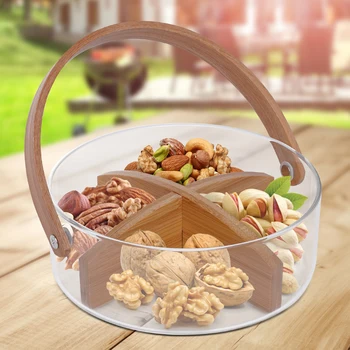 Прозрачная стеклянная чаша для фруктов, сладостей, круглая кухонная тарелка для хранения закусок, орехов с разделителем