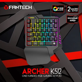 Игровая Клавиатура FANTECH ARCHER K512 для одной руки с RGB Подсветкой, 35 Клавиш, 2 Макроклавиши, USB-Проводная Мембранная Клавиатура для PC Gamer