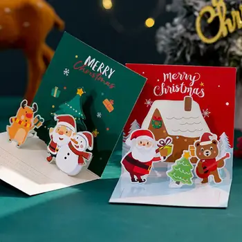 1 Комплект Рождественской поздравительной открытки с Милым Мультяшным Санта-Клаусом, Снеговиком и Лосем, Рождественская открытка для праздника