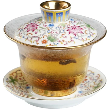 Цзиндэчжэнь Золотая эмаль Стеклянная Чайная чашка Sancai Gaiwan, Одинарная Чаша для заваривания чая Большого Размера, высококачественный чайный сервиз