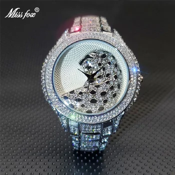 Новые черные леопардовые часы Элитного бренда с подвесками из Муассанита в стиле хип-хоп Кварцевые часы для мужской водонепроницаемой пары Reloj Hombre