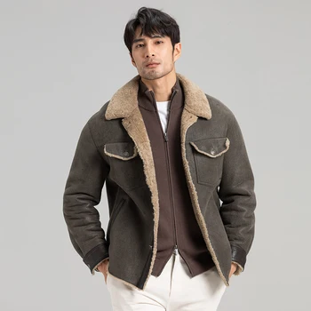 Мужская куртка из овечьей шерсти Denny & Dora, пальто из натуральной овечьей кожи серого цвета, мужские пальто из натурального меха