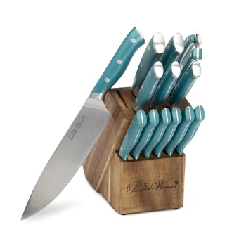 Фирменный набор ножей Pioneer из 14 предметов из нержавеющей стали, бирюзовый