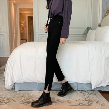 N5669, новые универсальные джинсы с высокой талией и прямыми разрезами, женские брюки-карандаш, джинсы