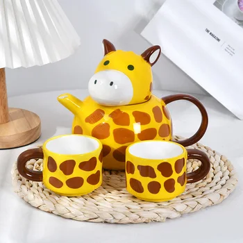 Милый фарфоровый чайный сервиз с жирафом, креативная керамическая чашка для чая, чайник, кружка