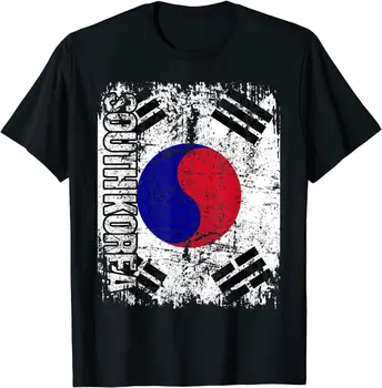 Винтажная футболка с изображением флага Кореи. Летняя хлопковая мужская футболка с круглым вырезом и коротким рукавом, Новинка, S-3XL