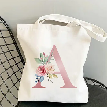 Хлопчатобумажные сумки с цветами и алфавитом A-Z, Фирменная сумка для покупок, Холщовая сумка для девочек, подарок для новобрачных на Свадебную вечеринку, Персонализированная сумка