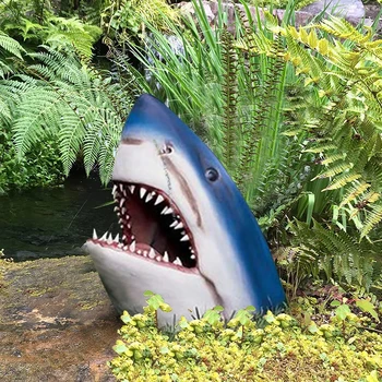 30 см Украшение в виде головы акулы, Скульптура животных, украшение сада для двора