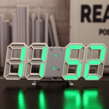 Цифровые настенные часы Светодиодные цифровые 3D Цифровые часы Украшение гостиной Кухонные часы с регулировкой температуры Цифровые настенные часы