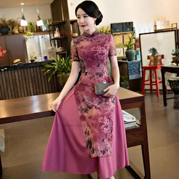 2023 традиционное китайское винтажное платье, шифоновое платье с национальным цветочным принтом, улучшенное восточное вечернее платье чонсам, vestido