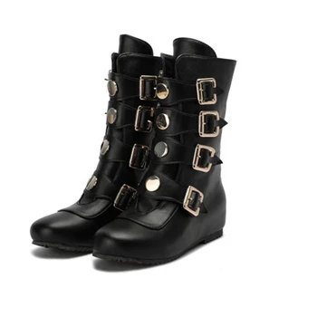 BLXQPYT/ Zapatos De Mujer; Коллекция 2021 года; Зимние Ботильоны с пряжкой; Женские ботинки на платформе в стиле панк; Женские ботинки из искусственной кожи на танкетке; Большие Размеры 34-52 L32
