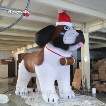 Гигантская милая надувная собака 4 м, надувная модель щенка, воздушный шар С Красной рождественской шляпой Для наружного украшения