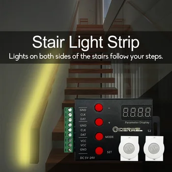 Светодиодная лента для лестничного освещения Датчик движения с затемнением PIR Streamline Под шкафом DC24V Адресуемая светодиодная лента для домашнего декора