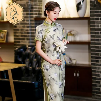Женское платье в китайском стиле, Ципао в стиле Ретро, Элегантное Синее Ципао, Ципао размера Плюс 3XL, Китайское Платье, летняя одежда, Ципао