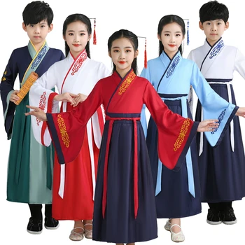 Платье для сценических танцев для девочек, Китайские Традиционные детские костюмы, Новогодний Костюм Тан, Представление Hanfu Cheongsam