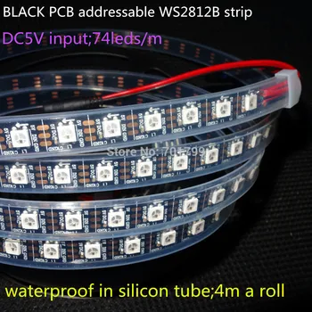 адресуемый 4m DC5V светодиодный пиксель WS2812B srip, водонепроницаемый в силиконовой трубке, 74шт WS2812B/M с 74 пикселями; ЧЕРНАЯ печатная плата