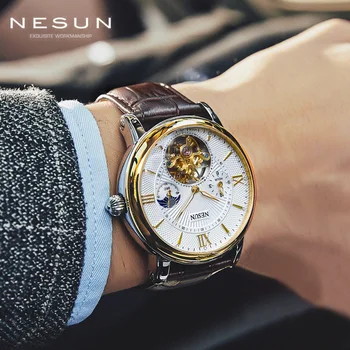 Оригинальные мужские механические часы Nesun Original Luxury Brand с Турбийоном, Модные Спортивные Кожаные часы Switzerland Relogio Masculino
