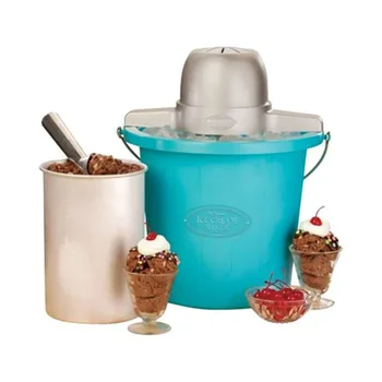 Электрическая машина для приготовления мороженого Nostalgia объемом 4 литра с удобной ручкой для переноски, синего цвета