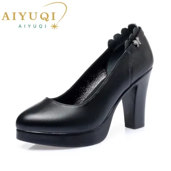 AIYUQI/ Женская обувь на высоком каблуке, Новая женская Официальная обувь из натуральной кожи, Большие Размеры 41, 42, 43, Женская офисная обувь на платформе