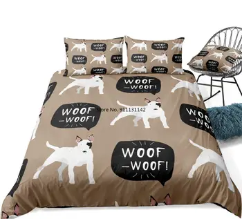 Комплект из 3 предметов, набор пододеяльников для пуховых одеял с бультерьером, Постельные принадлежности для собак с рисунком Бультерьера, Белое стеганое одеяло для собак, Комплект для кровати размера 