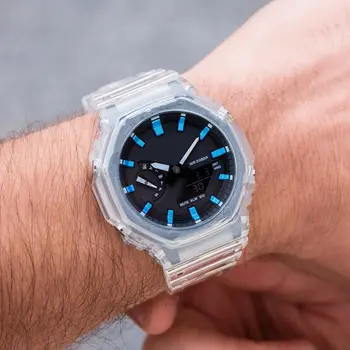 Оригинальные Ударные Часы Спортивные Цифровые Кварцевые Мужские часы 2100 LED с Ультратонким Циферблатом, Полнофункциональным мировым временем, Серия Clear Blue Oak
