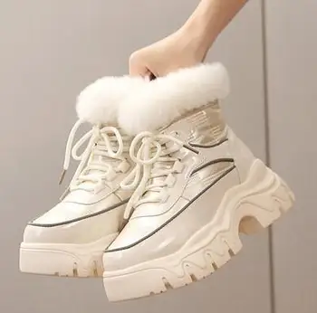 Женские ботинки, новинка 2022 года, модные зимние ботинки, Женская обувь, модная обувь на платформе со шнуровкой, Женские водонепроницаемые зимние ботинки
