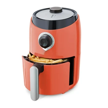 By Компактная воздушная фритюрница с корзиной для приготовления пищи с антипригарным покрытием, Рецепты + автоматическое отключение, 2 литра - Оранжевый