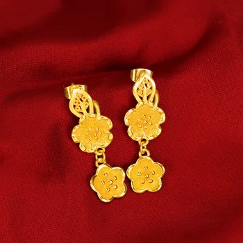 Серьги-гвоздики из 18-каратного золота в виде цветка сливы, висячие серьги для женщин, серьги-кисточки из 100% золота, изысканные ювелирные изделия, подарки