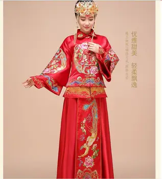 Новое Китайское свадебное платье Phoenix Woman Traditiona Tang Hanfu Весенне-Красное