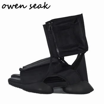 Женские босоножки Owen Seak, Черная Римская обувь, мужские летние сандалии-гладиаторы с высоким берцем