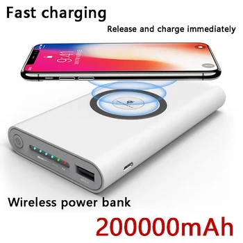 Беспроводной блок питания Qi 200000mAh, двусторонняя быстрая зарядка, Powerbank, портативное зарядное устройство Type-c, внешний аккумулятор для iPhone