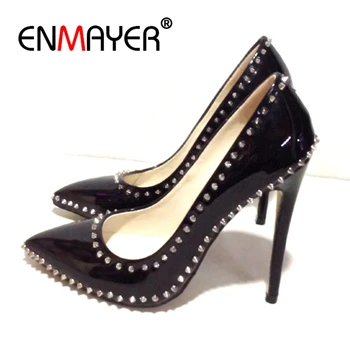 Enmayer, тонкие каблуки, острый носок, Повседневная женская обувь без застежки, Женские туфли на высоком каблуке, Zapatos Mujer Tacon, Размер 34-43