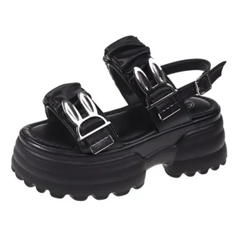 Женская обувь на танкетке и платформе, женские пляжные летние сандалии на высоком каблуке 7 см, сексуальные босоножки с открытым носком, массивные сандалии