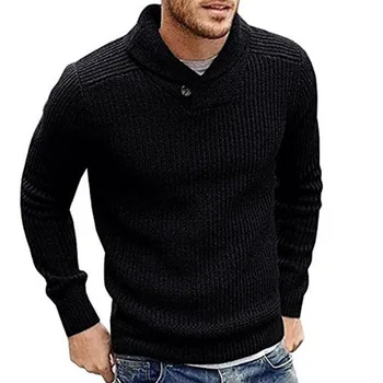 Модный Мужской свитер 2021, Осень-зима, Мужской свитер большого размера, Однотонный пуловер, Мужской вязаный свитер, мужская одежда