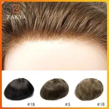Невидимый узел, мужской парик из натуральной кожи, мужские парики из человеческих волос Remy 0,06 мм, 0,1 мм, мужская система капиллярного протезирования