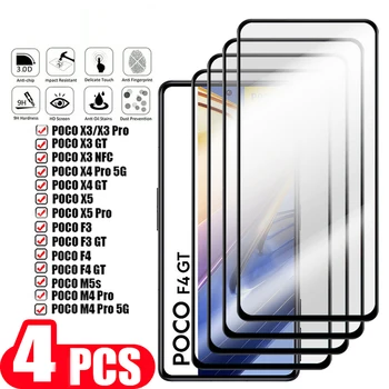 4 шт. полное покрытие Из закаленного стекла Для xiaomi Poco M5 M5s X5 pro X4 F4 F3 GT M4 5G X3 NFC протектор экрана 9D стеклянная защитная пленка
