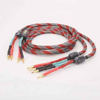 Одна пара бескислородных медных (OFC) аудио HiFi акустических кабелей HI-FI high-end усилитель акустических кабелей Banana Spade plug cable
