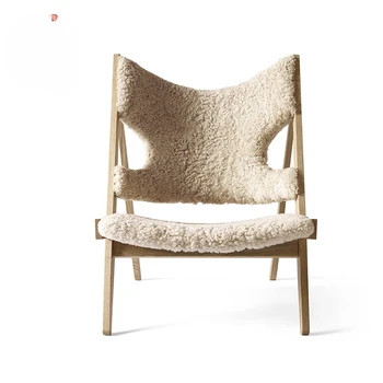Одноместный стул из массива дерева, простой диван в японском стиле, легкое роскошное кресло для гостиной из овечьей шерсти