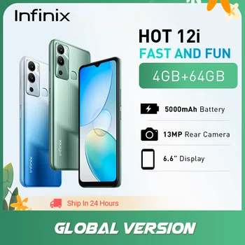 Глобальная версия Infinix Hot 12i Сотовый телефон Аккумулятор 5000 мАч 13-Мегапиксельная Камера 6,6 