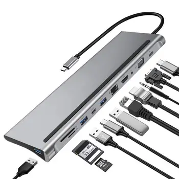 Новая док-станция USB-c 11 В 1, концентратор для Usb3.0 + pd + vga, настольная подставка для ноутбука Type-C, док-станция для ноутбуков Macbook