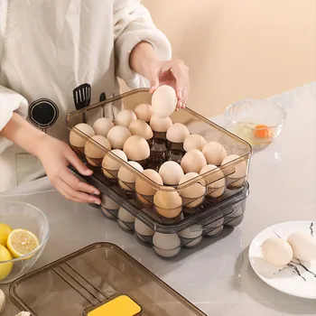 Ящик для хранения яиц с 24 сетками, Контейнер для яиц с защитой от столкновений, Ящик для яиц с крышкой, Кухонный органайзер для холодильника, Хранение свежих продуктов