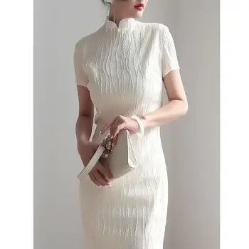 2023 новое китайское платье ципао vestidos элегантное винтажное белое платье чонсам OL cheongsam с коротким рукавом современное платье ципао