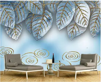 изготовленная на заказ фреска любого размера на стену, обои 3d роскошного эмалевого цвета с синими листьями, домашний декор, рулоны фотообоев в комнате