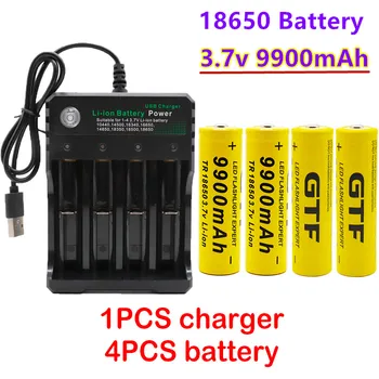 Batterie lithium-ion rechargeable 100% 18650 3.7V 9900mAh pour lampe de poche Led  vente en gros, avec chargeur usb