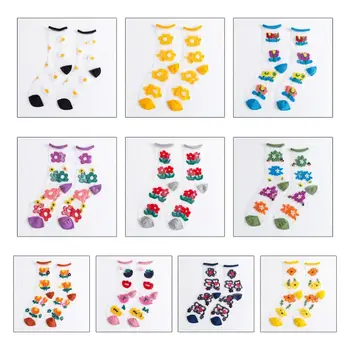 Корейские женские носки до щиколотки из хрустального волокна в стиле харадзюку, милые прозрачные чулочно-носочные изделия с цветочной вышивкой ярких конфетных цветов