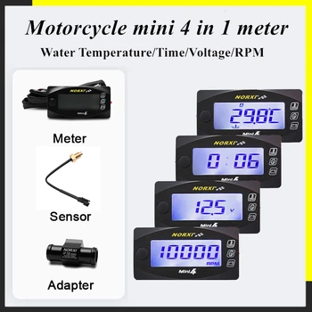 мотоцикл цифровой спидометр Температура воды напряжение Время тахометр Norxi Mini 4 в 1 светодиодный цифровой дисплей Quad meter