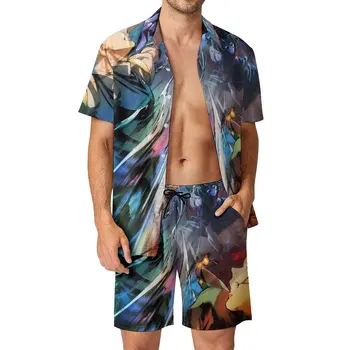 Demon Slayer Пляжные мужские Комплекты Kimetsu No Yaiba Повседневная рубашка Комплект Летние Шорты на заказ Гавайский костюм из 2 частей Плюс Размер