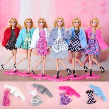 Новая модная одежда, костюм для куклы 30 см, 11-дюймовая кукла, плюшевое пальто с юбкой, комплект Аксессуаров для одевания